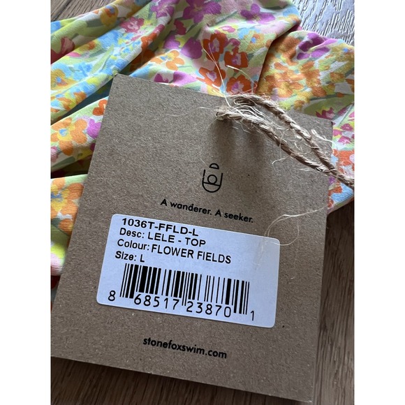NWT STONE FOX SWIM Lele Top Flower Fields Floral Bandeau Bikini Swim Top Size L - Picture 7 of 8